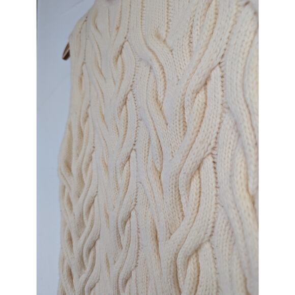 COS Wool Cable Knit Sweater Vest Womens XS Cream Turtleneck Fisherman Cottage - Picture 2 of 11